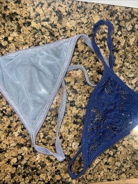 Thong g strings in Light Blue and Navy Frederick’s of Hollywood